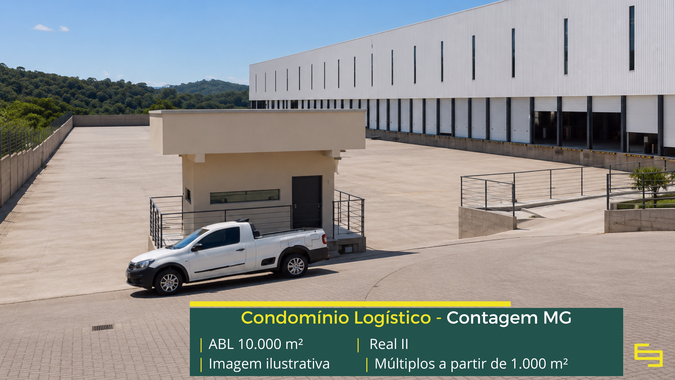 Locação de galpão em Contagem MG no Condomínio Real II, com módulos a partir de 1.000 m², excelente localização e infraestrutura logística.