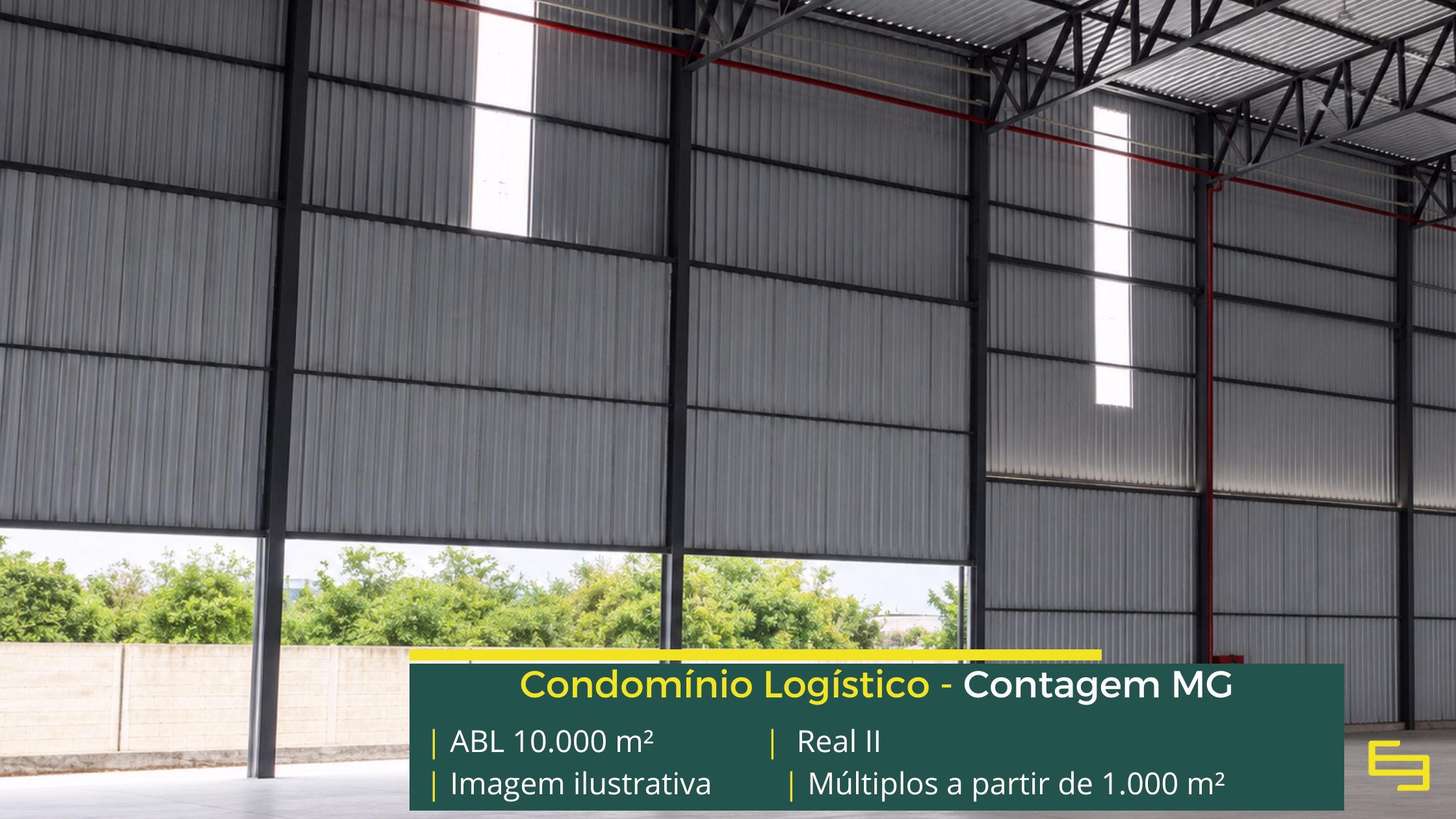 Locação de galpão em Contagem MG no Condomínio Real II, com módulos a partir de 1.000 m², excelente localização e infraestrutura logística.