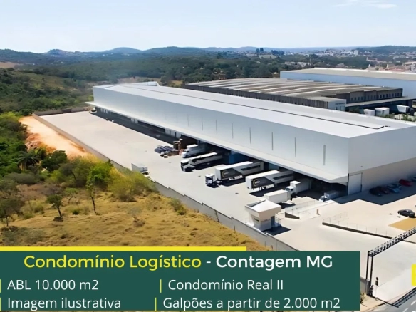 Locação de galpão em Contagem MG - Condomínio Real II. Aluguel de galpões em Contagem a partir de 1000 m2, com docas, piso industrial, CFTV