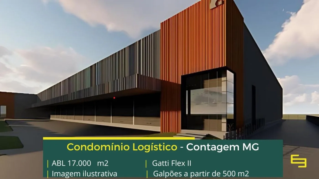 Galpão Logístico em Contagem MG - Gatti Flex II. Aluguel de galpões a partir de 500 m2, com docas, altura de 12 metros, portaria e segurança