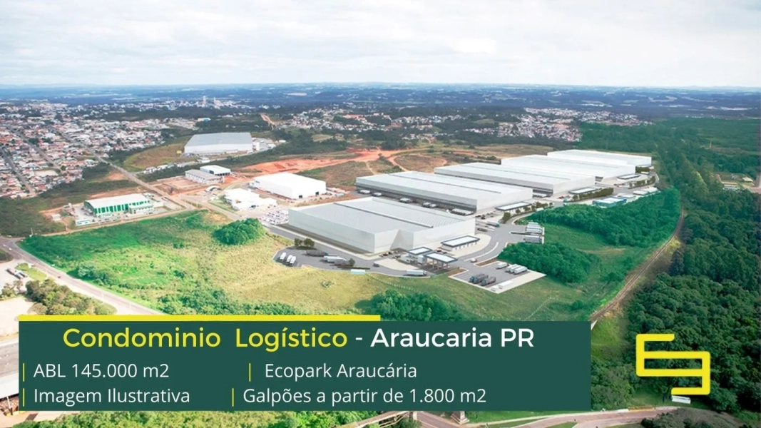 Aluguel de galpões em Araucária PR - Ecopark Araucária. Docas para carga e descarga, piso industrial e além disso, altura de 12 metros