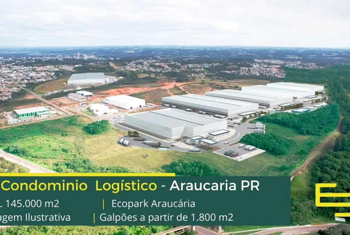 Aluguel de galpões em Araucária PR - Ecopark Araucária. Docas para carga e descarga, piso industrial e além disso, altura de 12 metros