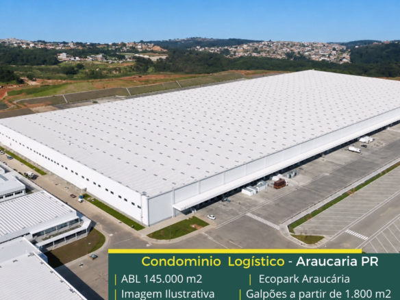 Aluguel de galpões em Araucária PR - Ecopark Araucária. Docas para carga e descarga, piso industrial e além disso, altura de 12 metros
