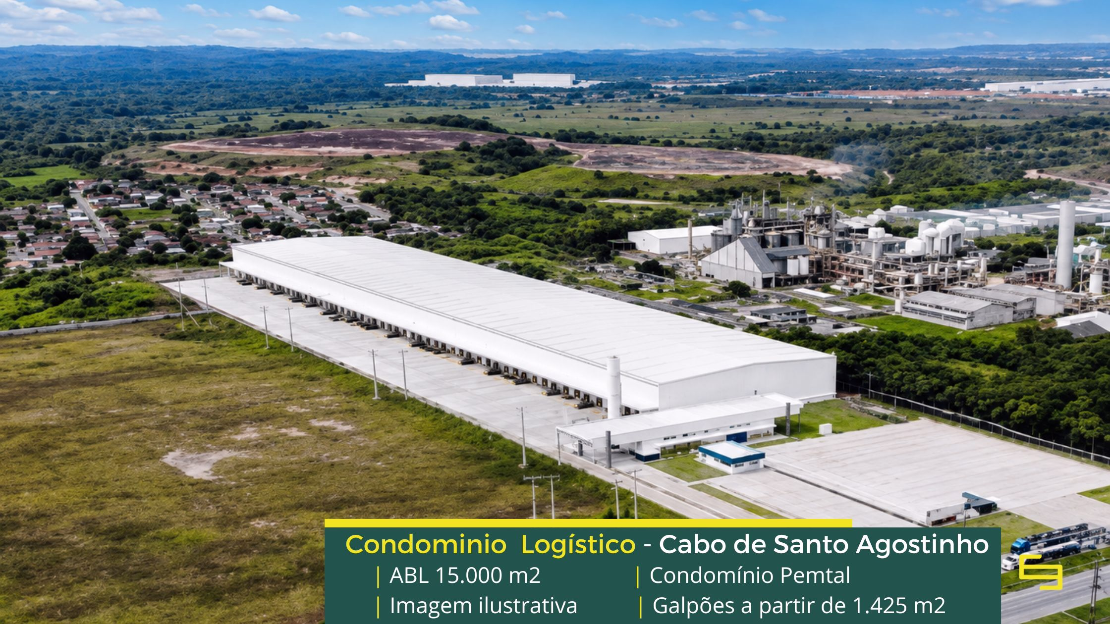 Aluguel de galpão para logística em Cabo de Santo Agostinho Aluguel de galpão logístico em Recife PE. Condomínio Pemtal. Módulos a partir de 1400 m2, com docas, altura de 12 metros e piso industrial