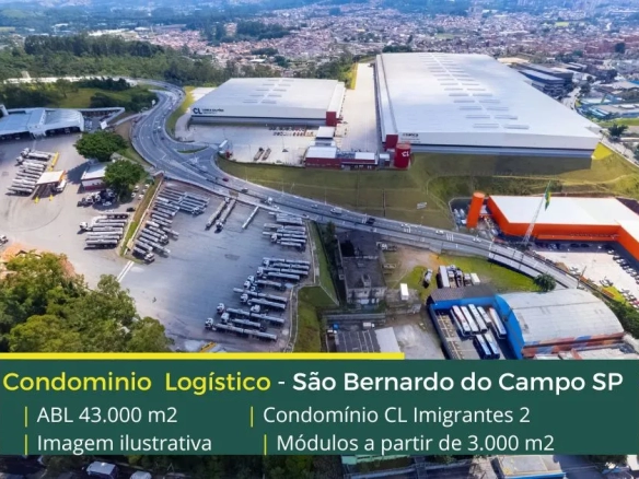 Aluguel de galpão logístico em São Bernardo do Campo SP - CL Imigrantes 2. Condomínio fechado com portaria e segurança e galpões com docas