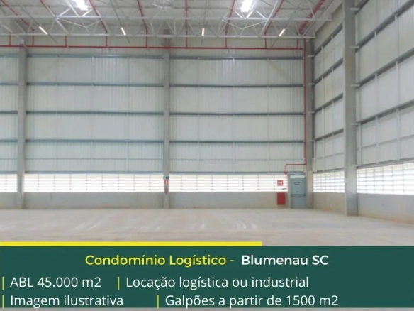 Aluguel de galpões em Blumenau SC - Condomínio Logístico, com portaria e segurança, controle de acesso, galpões com docas e pátio