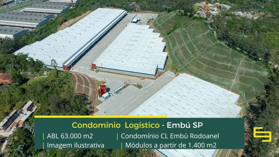 Galpão logístico para alugar em Embu SP - CL Embu Rodoanel . Aluguel de galpões com docas com niveladoras, portaria e segurança 24 horas