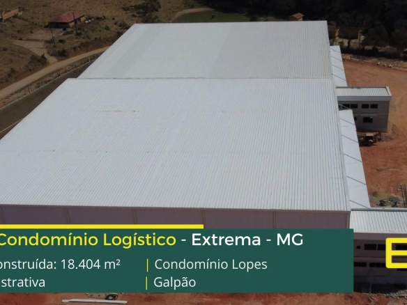 Galpão para aluguel em Extrema MG - Condomínio Lopes Log - Galpões em Extrema com docas, piso industrial, portaria e segurança 24 horas, CFTV