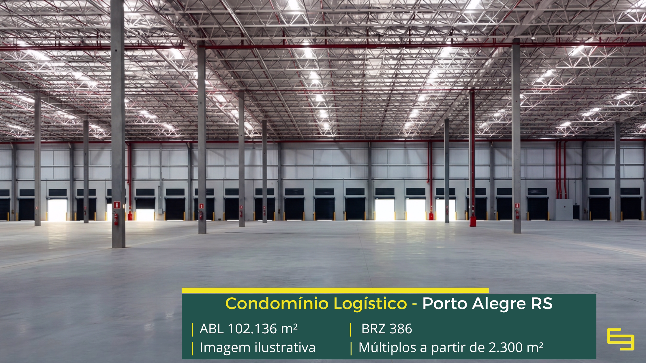 Galpão para alugar em Porto Alegre RS - Condomínio BRZ386. Com docas para carga e descarga, pátio de manobras, portaria e segurança 24 horas