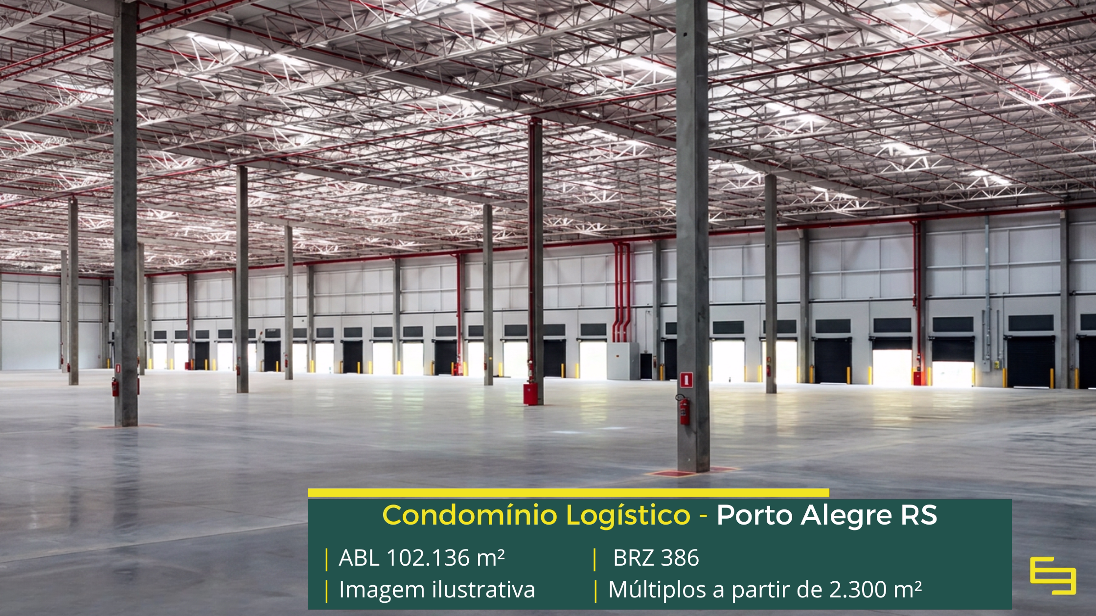 Galpão para alugar em Porto Alegre RS - Condomínio BRZ386. Com docas para carga e descarga, pátio de manobras, portaria e segurança 24 horas