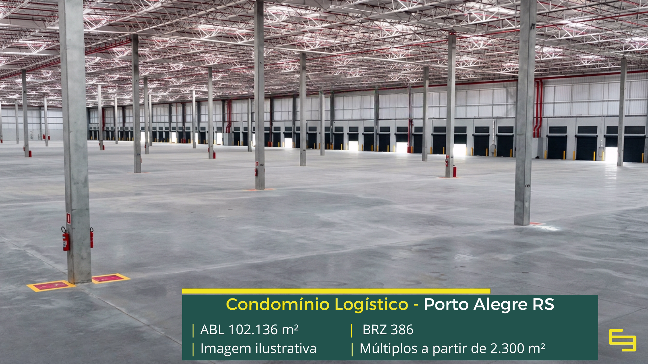 Galpão para alugar em Porto Alegre RS - Condomínio BRZ386. Com docas para carga e descarga, pátio de manobras, portaria e segurança 24 horas