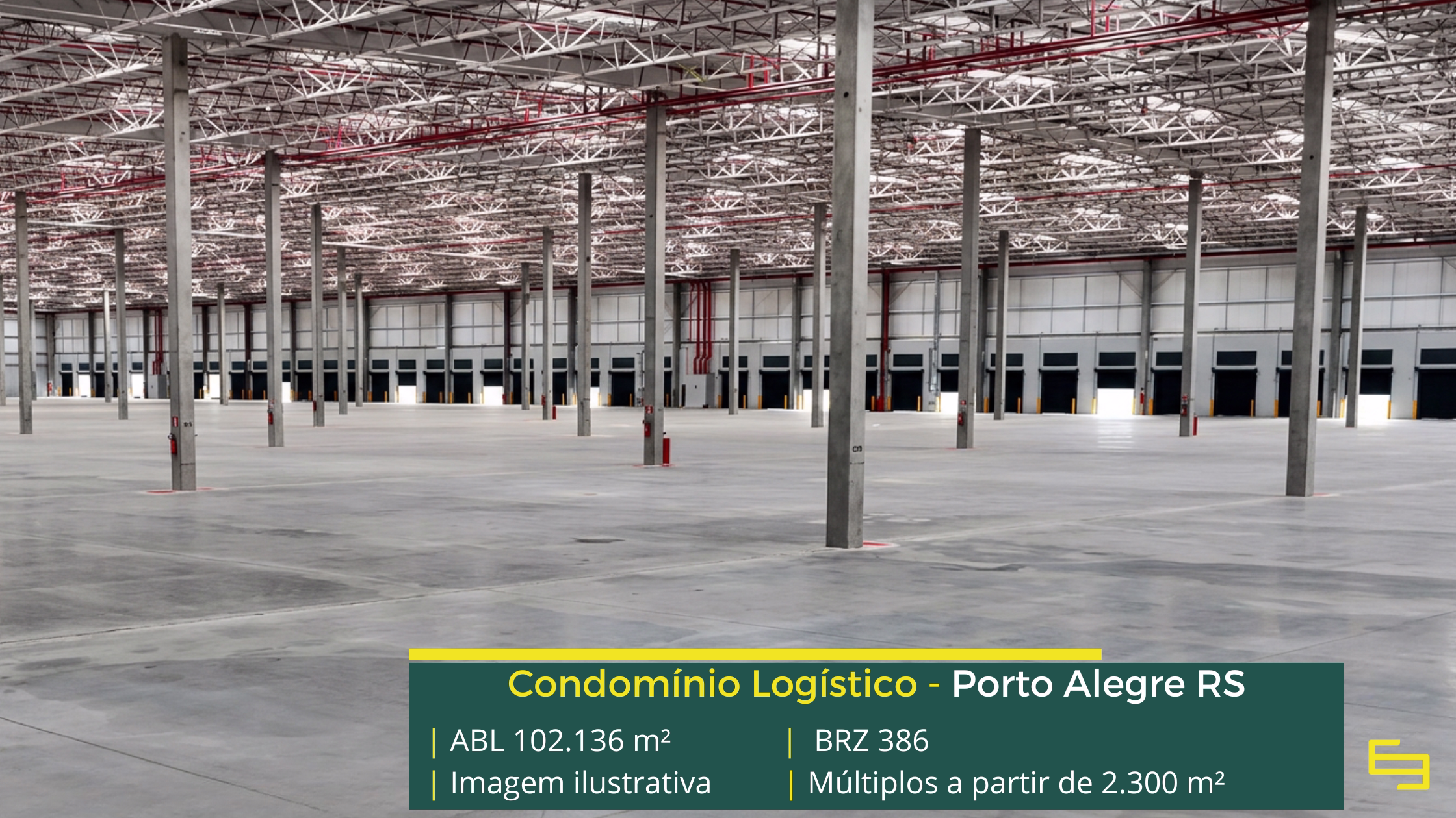 Galpão para alugar em Porto Alegre RS - Condomínio BRZ386. Com docas para carga e descarga, pátio de manobras, portaria e segurança 24 horas