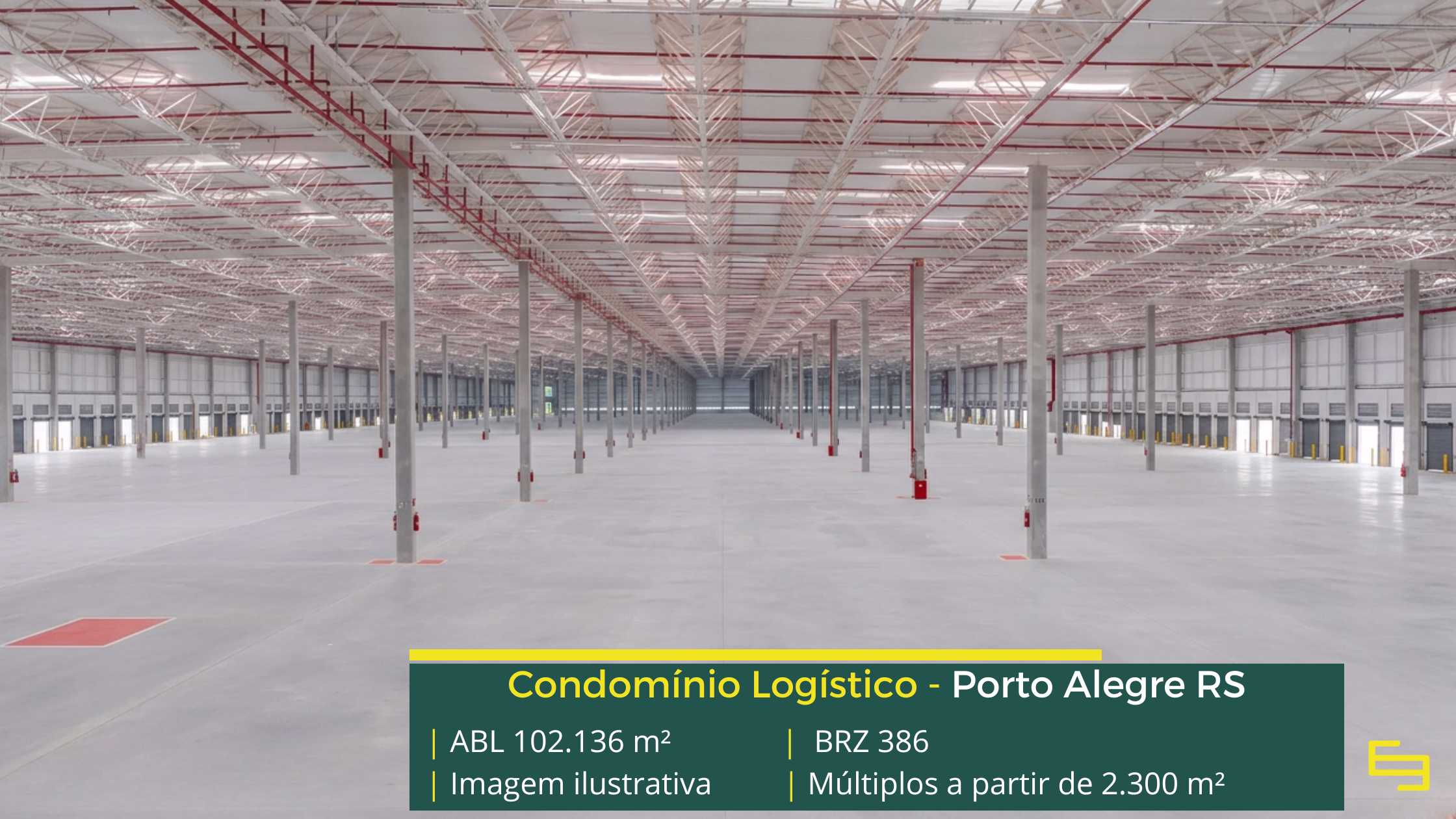 Galpão para alugar em Porto Alegre RS - Condomínio BRZ386. Com docas para carga e descarga, pátio de manobras, portaria e segurança 24 horas