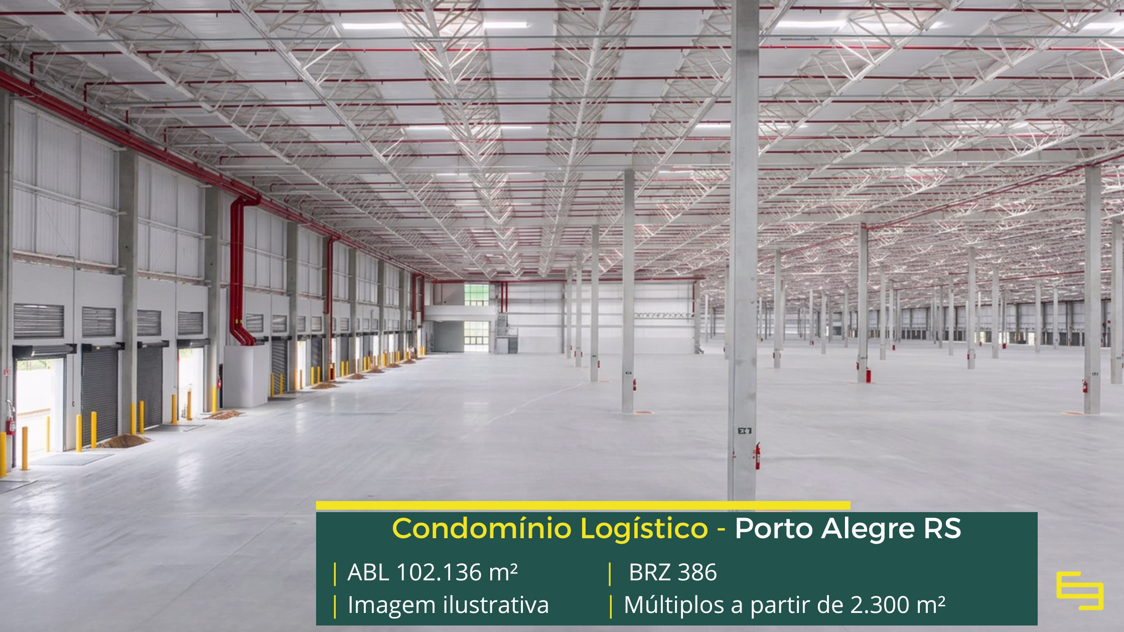 Galpão para alugar em Porto Alegre RS - Condomínio BRZ386. Com docas para carga e descarga, pátio de manobras, portaria e segurança 24 horas