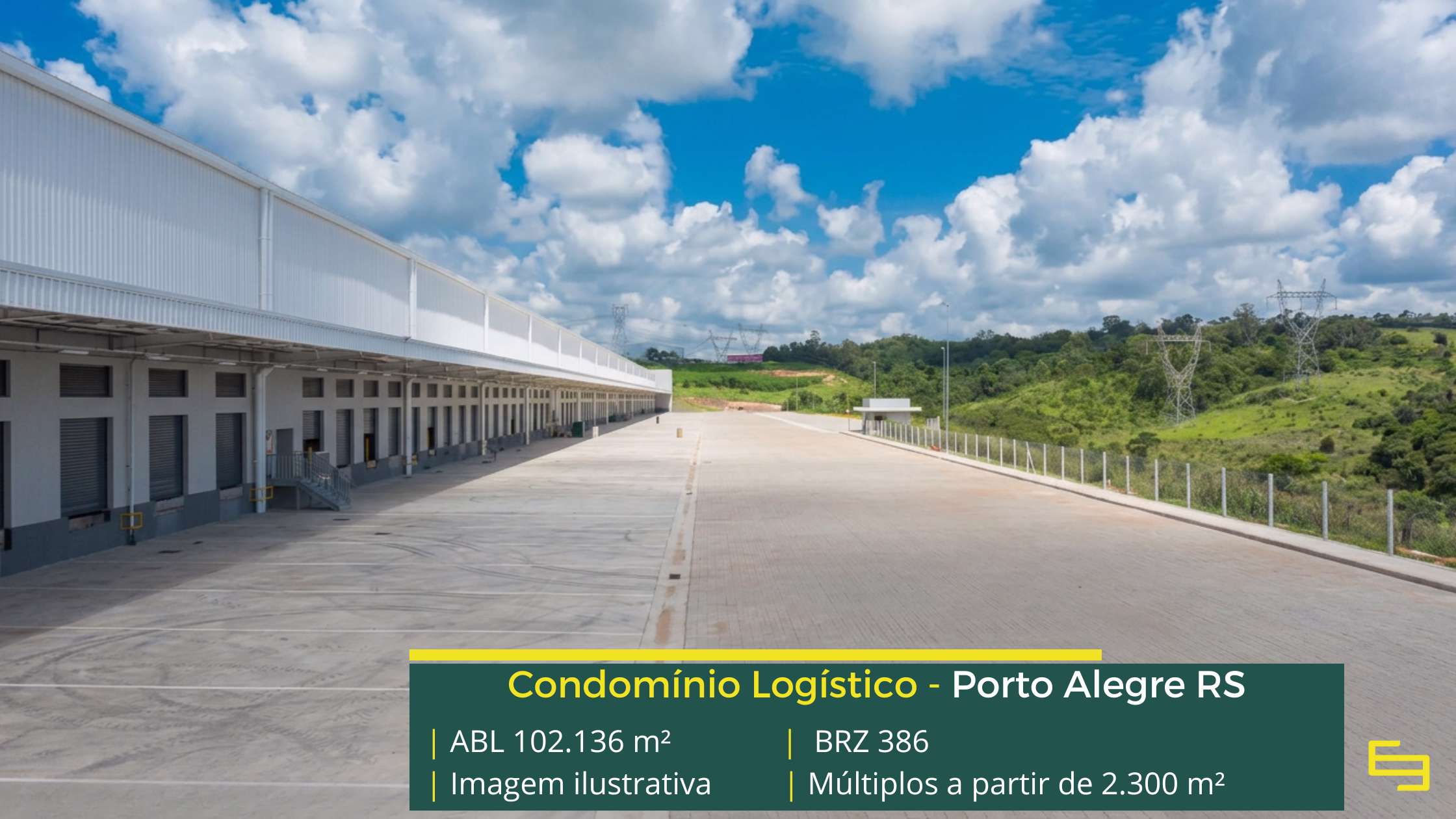 Galpão para alugar em Porto Alegre RS - Condomínio BRZ386. Com docas para carga e descarga, pátio de manobras, portaria e segurança 24 horas