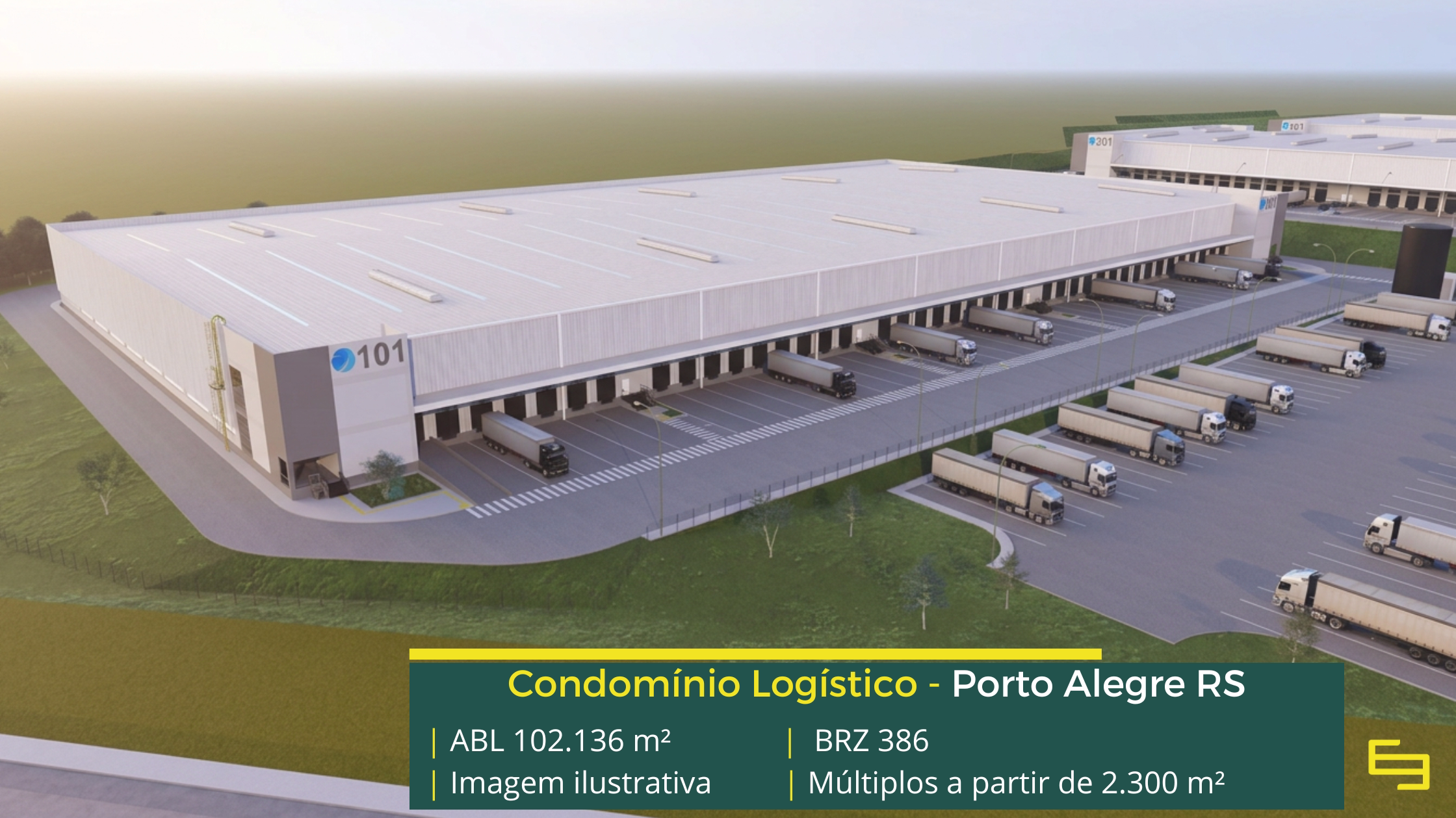 Galpão para alugar em Porto Alegre RS - Condomínio BRZ386. Com docas para carga e descarga, pátio de manobras, portaria e segurança 24 horas