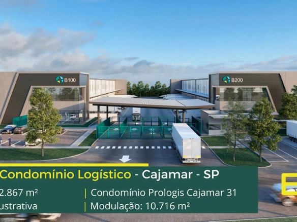 Galpão em Cajamar - Condomínio Prologis Cajamar 31. Aluguel de Galpões em condomínio com portaria e segurança, docas, pátio e mezaninos.