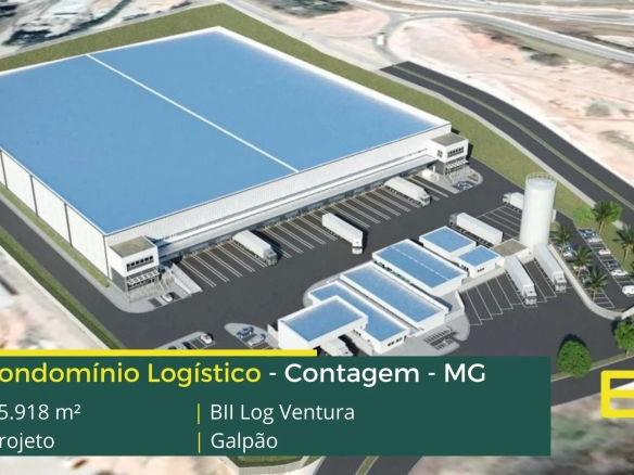 Galpões para aluguel em Contagem - Condomínio BII Log Ventura. Aluguel de galpão em Contagem MG com portaria e segurança, docas, pátio, CFTV