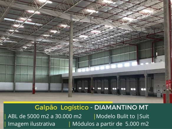 Galpão para alugar em Diamantino MT - Built to suit. Galpões climatizados, com porta paletes, docas para carga e descarga, portaria e pátio