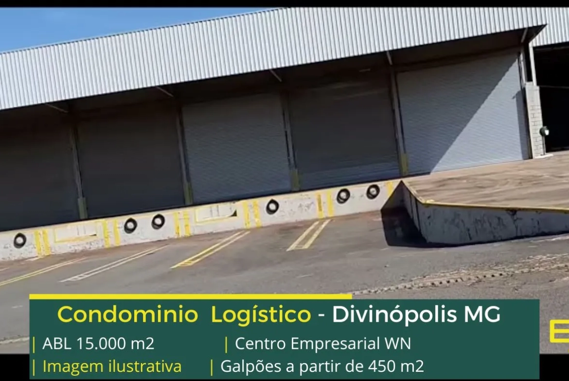 Aluguel de Galpão em Divinópolis MG - Centro Empresarial WN. Condomínio com portaria 24 horas, galpões com docas e piso industrial e pátio