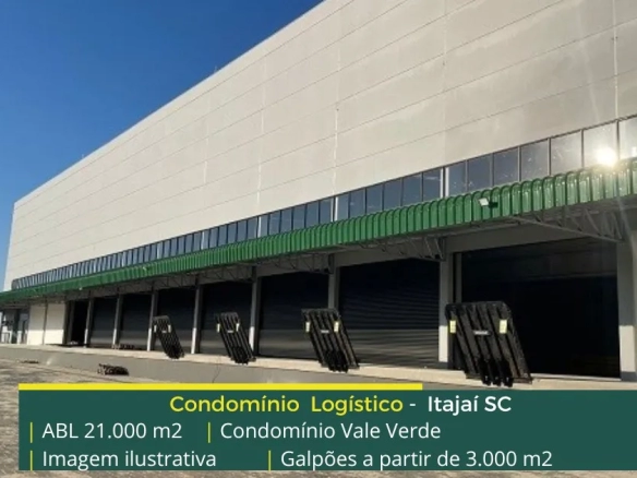 Galpão logístico para alugar em Itajaí - Condomínio Vale Verde. Galpões em Itajaí SC com portaria e segurança, com docas e amplo pátio
