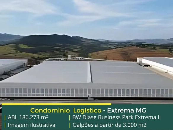 Aluguel de Galpão logístico em Extrema - BW Diase II. Galpões em Extrema MG com portaria e segurança 24 horas, docas, piso e pátio asfaltado