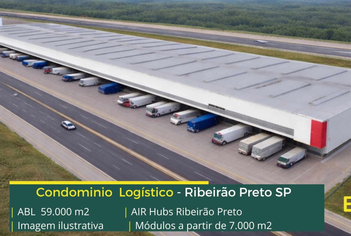 Galpões para aluguel em Ribeirão Preto – Air Hubs Ribeirão Preto. Condomínio logístico com portaria e segurança armada, docas, amplo pátio