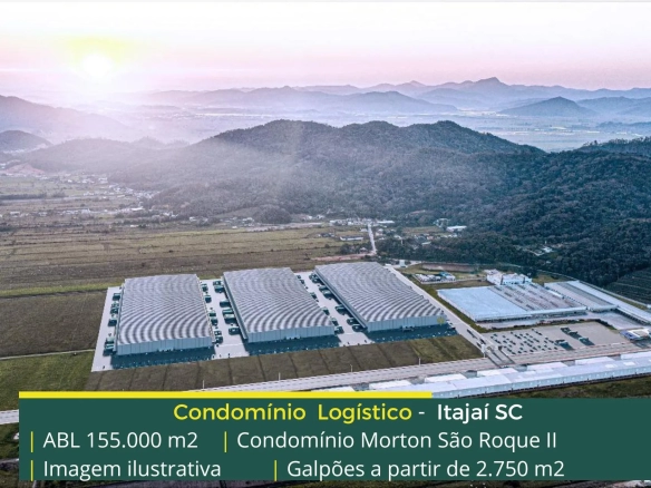 Galpão para locação em Itajaí SC localizado em condomínio logístico a 3,7 km da Rodovia Governador Mário Covas (BR101) a 4,7 KM da Rodovia Jorge Lacerda e além disso o condomínio terminal Morton São Roque II conta com área locável de 155.000 m², e possibilita aluguel de galpões com modulação a partir de 2.750 m².