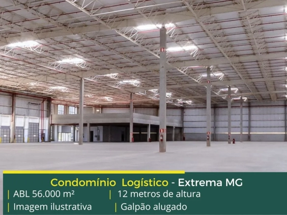 Condomínio de galpões a venda em Extrema MG. Galpão alugado com contrato de longo prazo, com completa estrutura, como docas e portaria