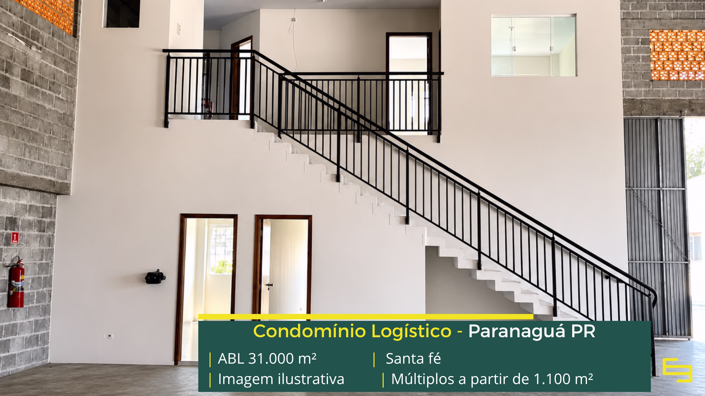 Condomínio Santa Fé Paranaguá com 31.000 m² de ABL, galpões a partir de 1.100 m², pé-direito de 7 m e estrutura logística completa.