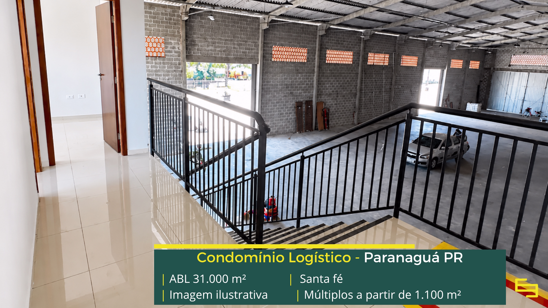 Condomínio Santa Fé Paranaguá com 31.000 m² de ABL, galpões a partir de 1.100 m², pé-direito de 7 m e estrutura logística completa.