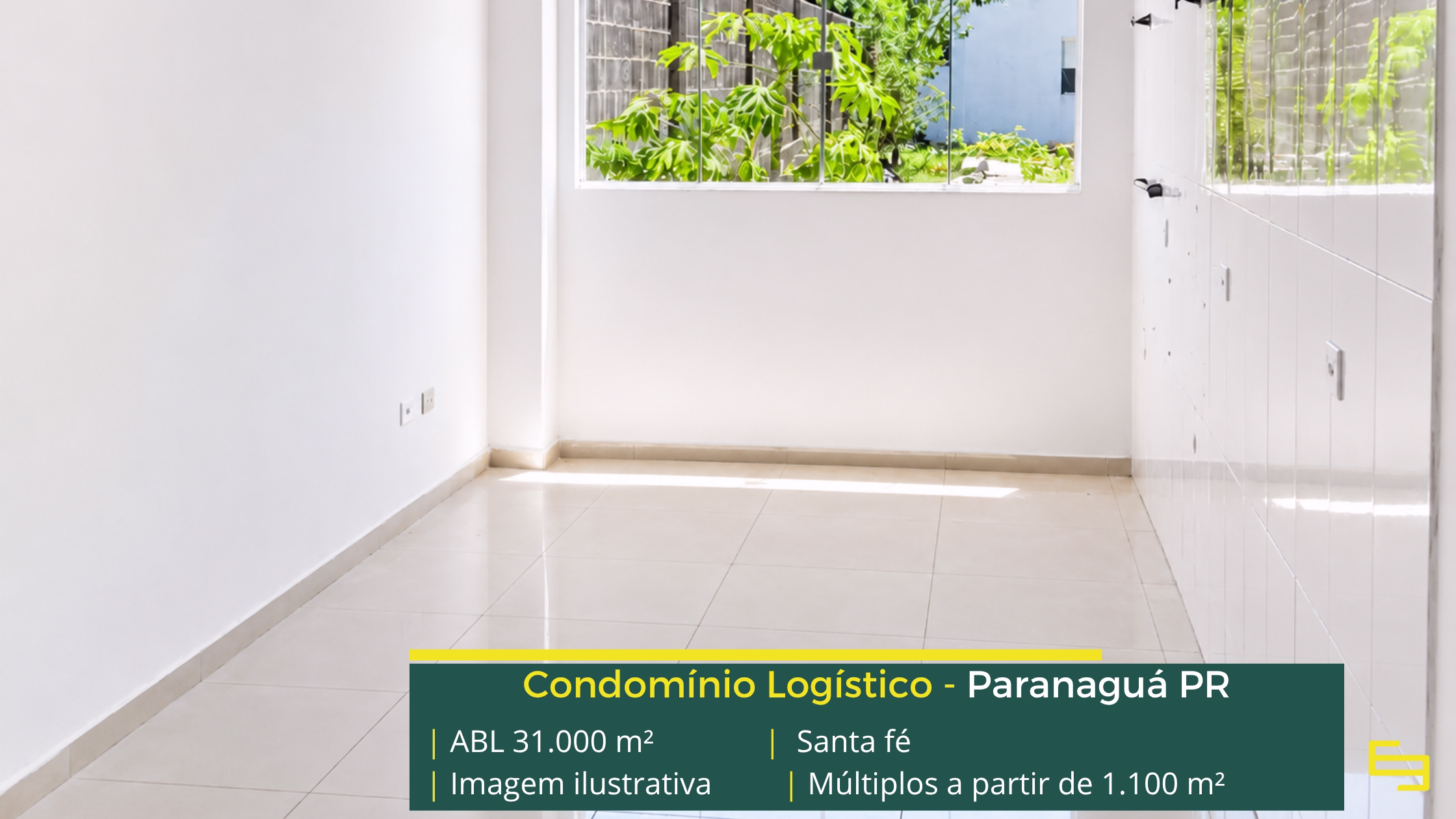 Condomínio Santa Fé Paranaguá com 31.000 m² de ABL, galpões a partir de 1.100 m², pé-direito de 7 m e estrutura logística completa.