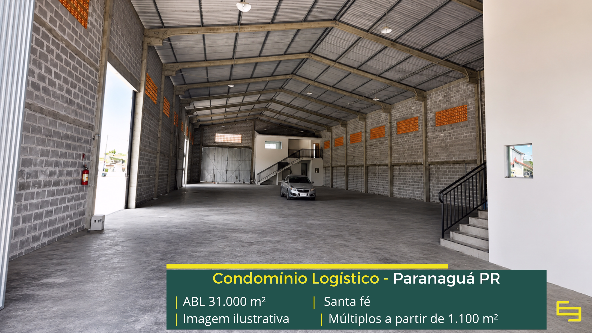 Condomínio Santa Fé Paranaguá com 31.000 m² de ABL, galpões a partir de 1.100 m², pé-direito de 7 m e estrutura logística completa.