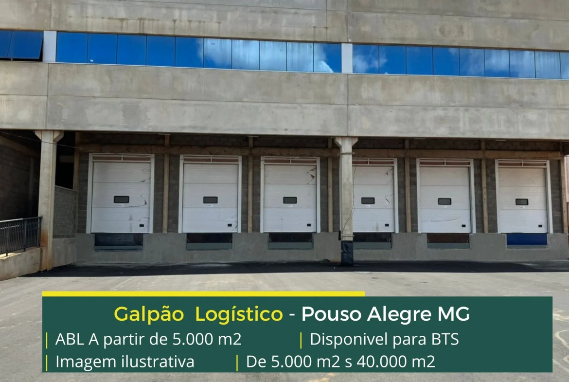 Galpões para alugar em Pouso Alegre MG com docas para carga e descarga, rampa para empilhadeiras, altura de 12 metros, pátio e guarita
