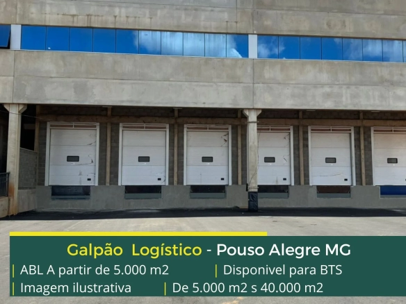 Galpões para alugar em Pouso Alegre MG com docas para carga e descarga, rampa para empilhadeiras, altura de 12 metros, pátio e guarita