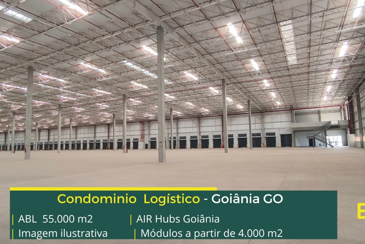 Galpões para alugar em Goiânia GO em condomínio logístico. O Air Hubs Goiânia conta com portaria 24 horas, docas, amplo pátio de manobras