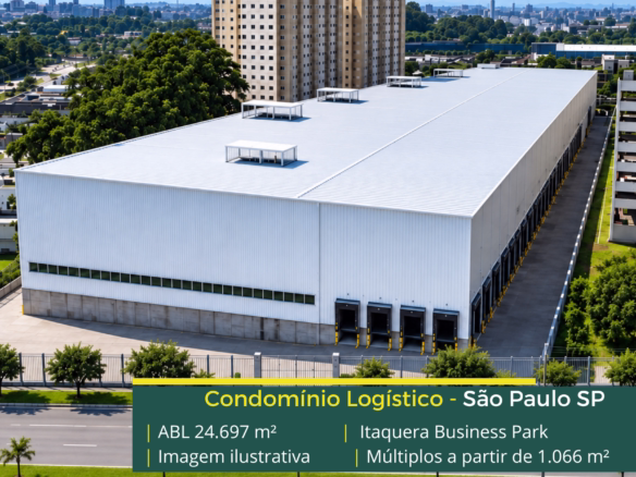 Itaquera Business Park: galpão em Itaquera com módulos a partir de 1.066 m², pé-direito de 12 m, piso para 6 t/m² e docas.