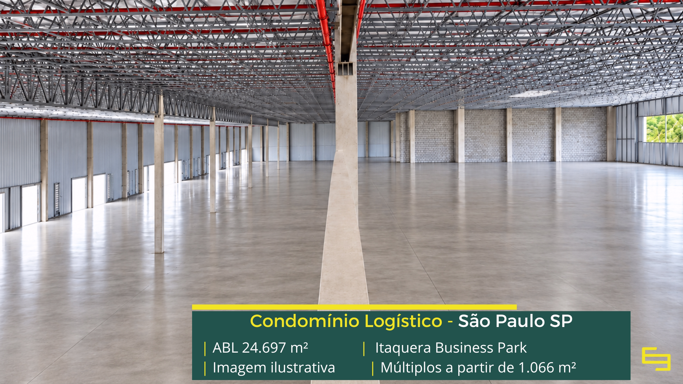 Itaquera Business Park: galpão em Itaquera com módulos a partir de 1.066 m², pé-direito de 12 m, piso para 6 t/m² e docas.