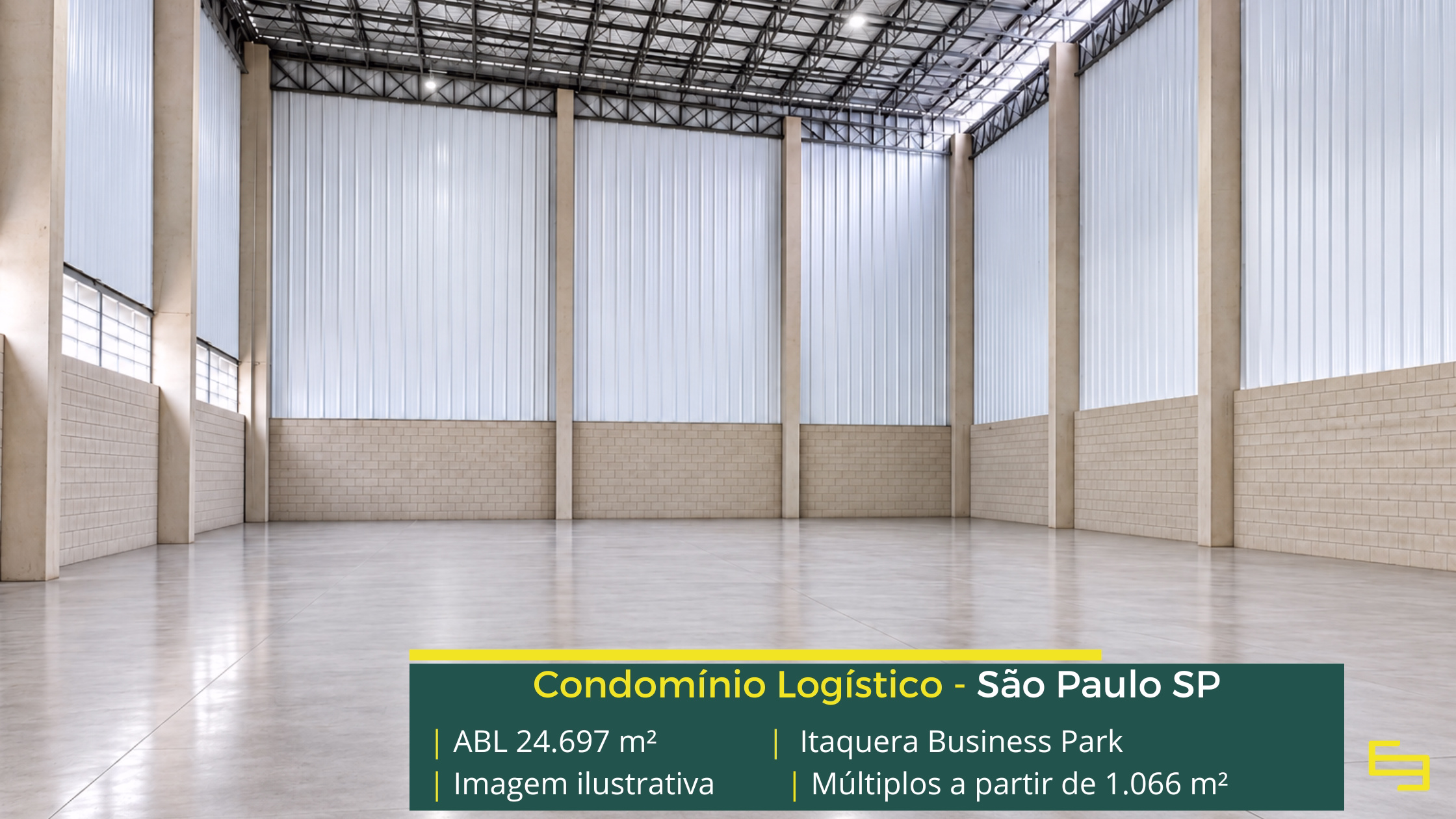 Itaquera Business Park: galpão em Itaquera com módulos a partir de 1.066 m², pé-direito de 12 m, piso para 6 t/m² e docas.