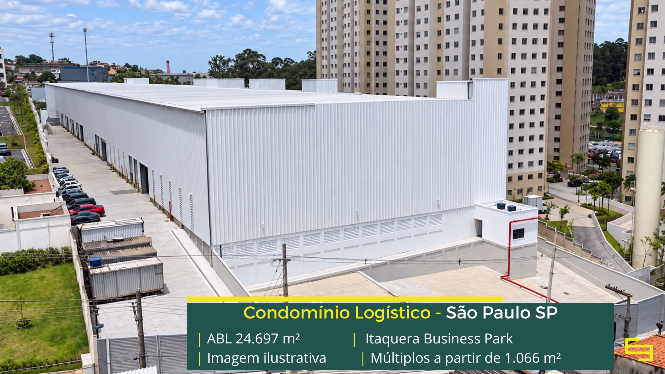 Itaquera Business Park: galpão em Itaquera com módulos a partir de 1.066 m², pé-direito de 12 m, piso para 6 t/m² e docas.