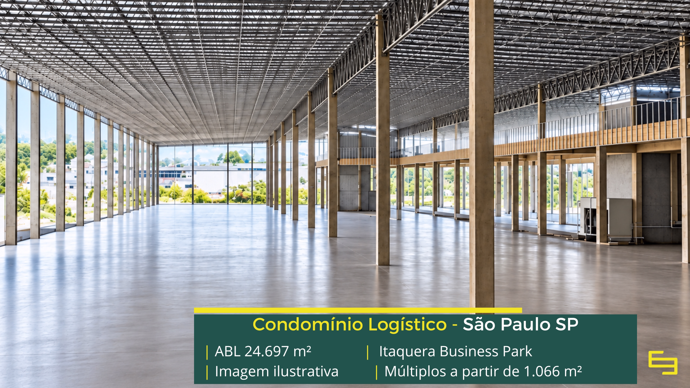 Itaquera Business Park: galpão em Itaquera com módulos a partir de 1.066 m², pé-direito de 12 m, piso para 6 t/m² e docas.