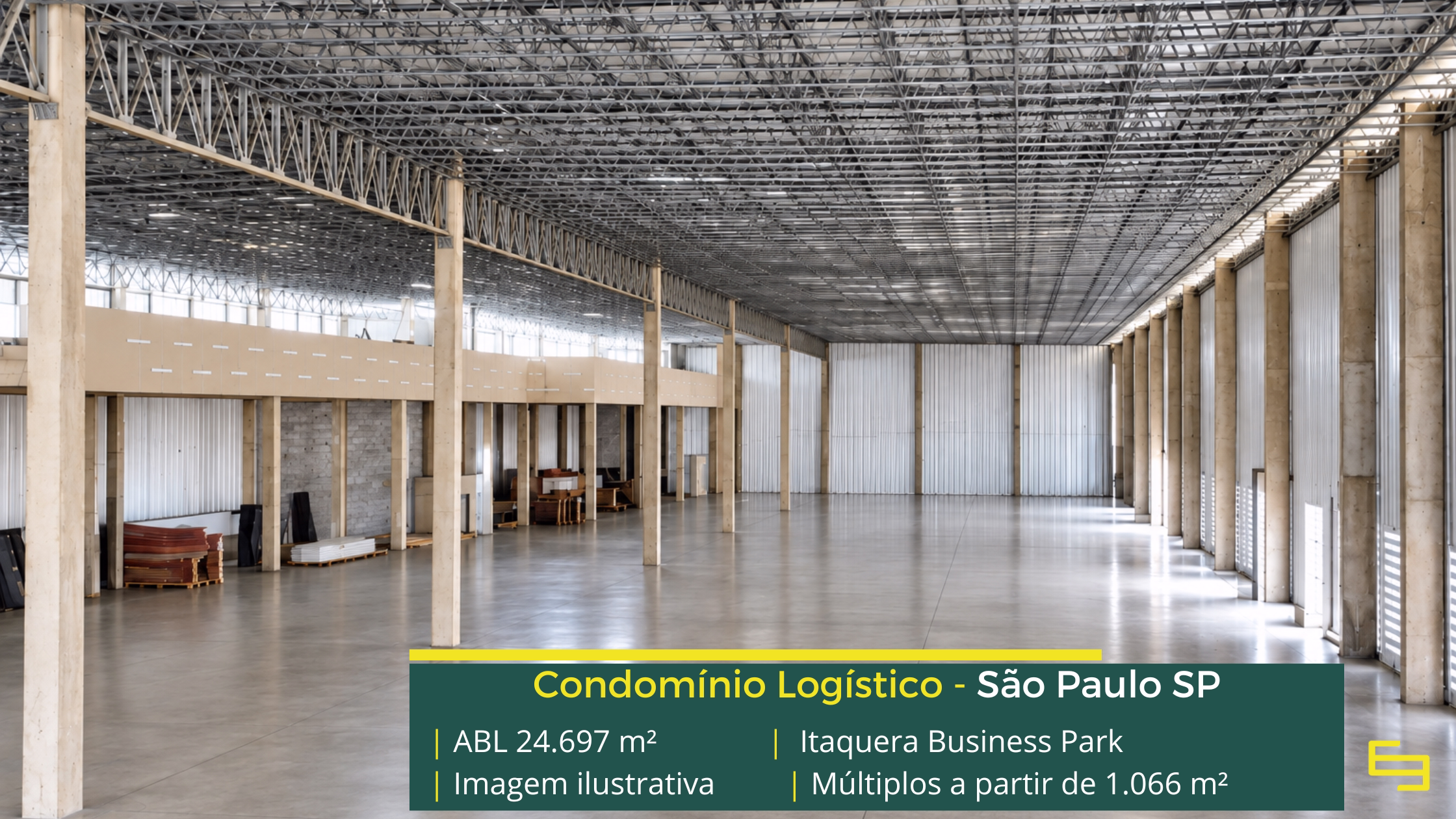Itaquera Business Park: galpão em Itaquera com módulos a partir de 1.066 m², pé-direito de 12 m, piso para 6 t/m² e docas.