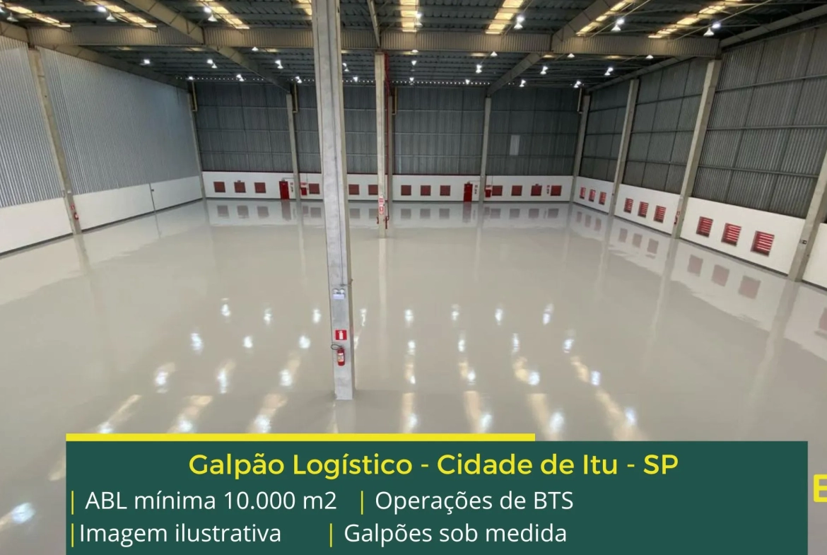 Galpão para alugar em Itu SP – BTS. Aluguel de galpões logísticos e industriais, com docas para carga e descarga, amplo pátio de manobras