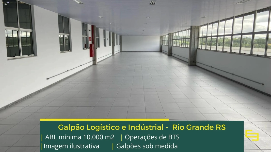 Galpão para alugar em Rio Grande RS – BTS. Aluguel de galpões industriais e logísticos, com docas, piso industrial e altura de 12 metros