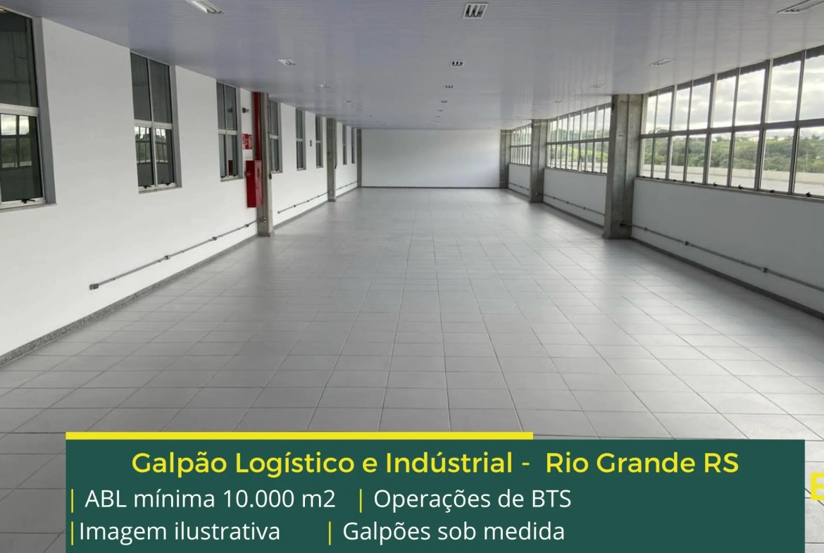 Galpão para alugar em Rio Grande RS – BTS. Aluguel de galpões industriais e logísticos, com docas, piso industrial e altura de 12 metros