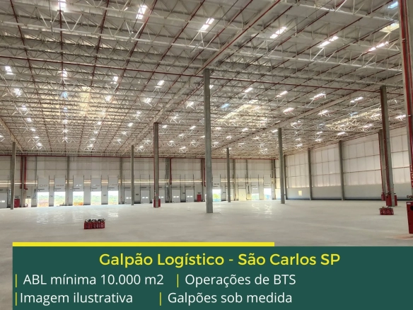 Galpão para alugar em São Carlos SP – BTS. Aluguel de galpões com completa estrutura e localização, docas, piso industrial e altura de 12 m