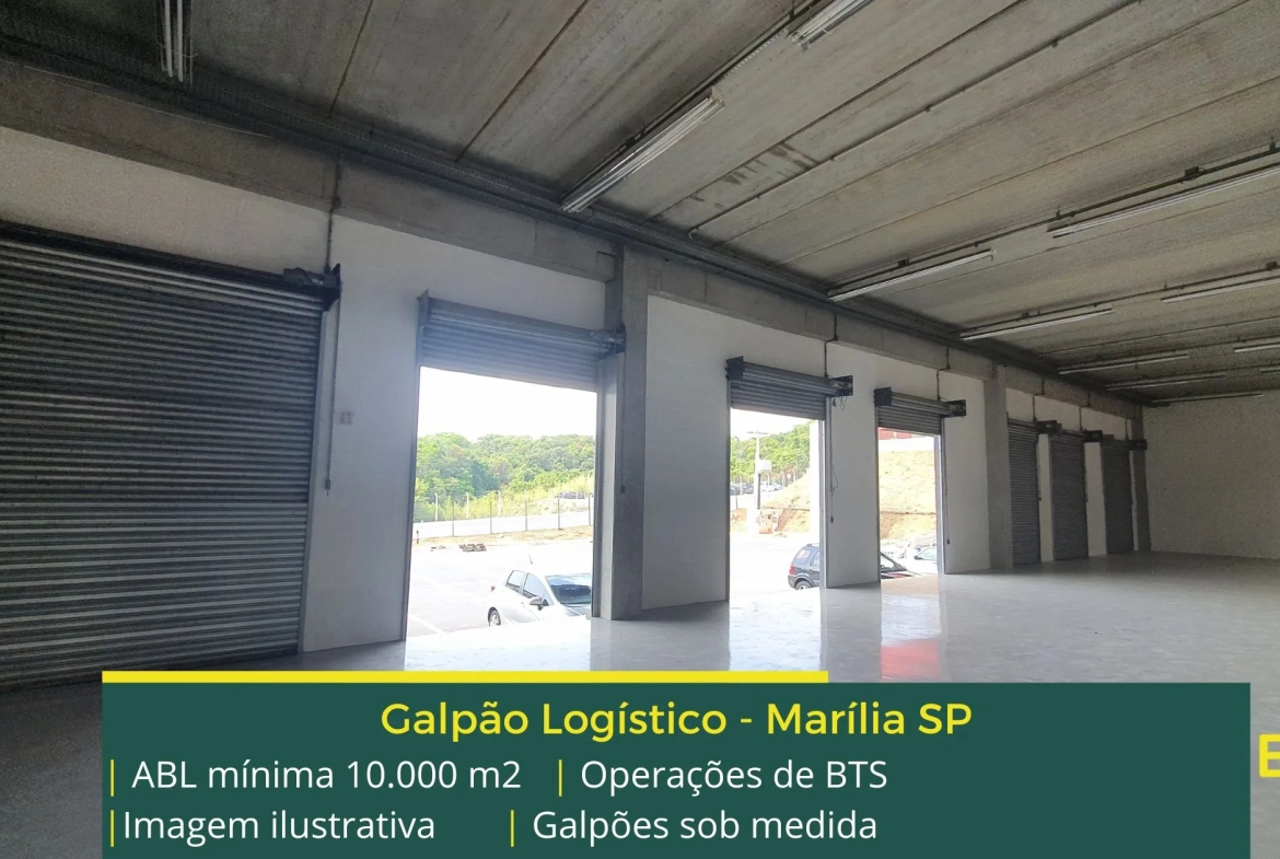 Galpão para alugar em Marília SP – BTS. Aluguel de galpões com localização privilegiada, com docas, piso industrial e altura de 12 metros