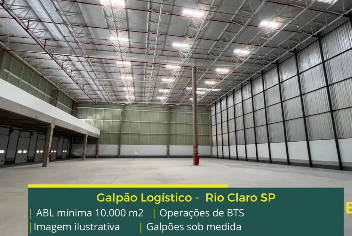 Galpão para alugar em Rio Claro SP – BTS. Locação de galpões em Rio Claro SP, com localização privilegiada, docas, altura de 12 metros