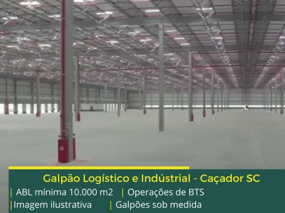 Galpão para alugar em Caçador SC – BTS. Para uso logístico, industrial e varejo, galpões com docas, pátio, mezaninos, altura de 12 metros