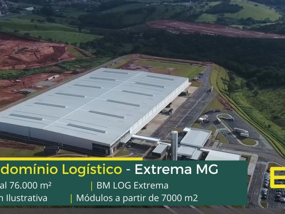 Galpão Logístico em Extrema - BM Log Extrema. Aluguel de galpões em Extrema em condomínio com portaria e segurança, pátio de manobras, docas